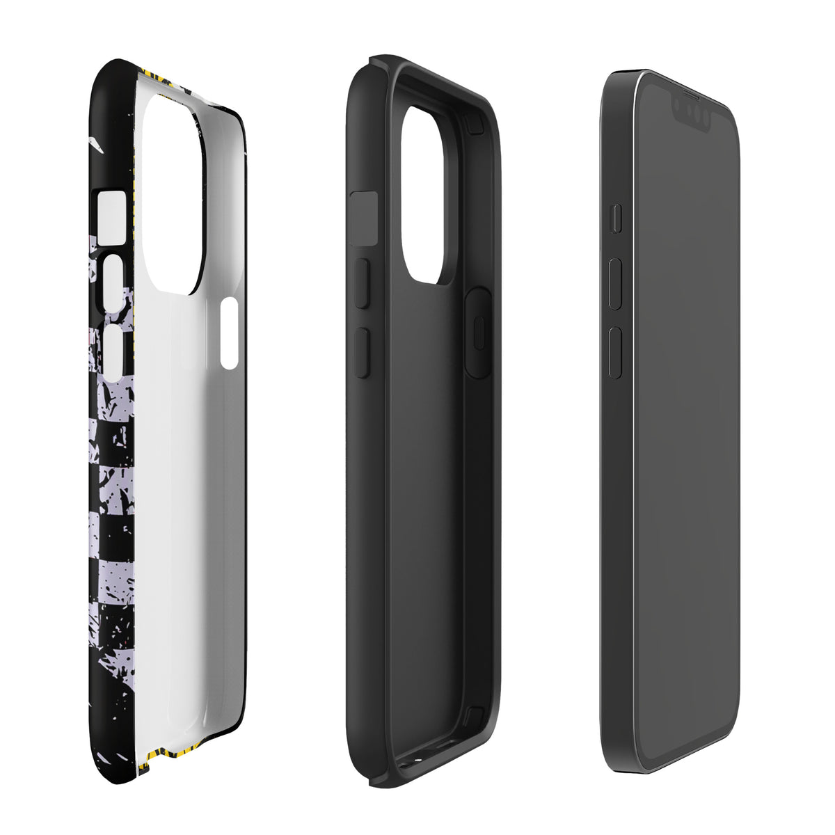 Phone Case for iPhone with Ronnie Mac air-wheelie design, featuring motocross attitude in black, white, and yellow.
