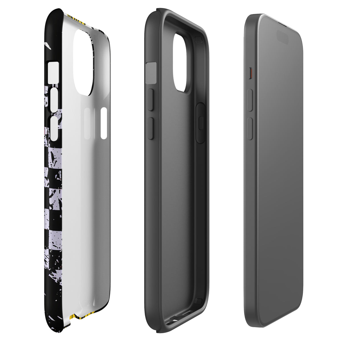 Phone Case for iPhone featuring Ronnie Mac's motocross air-wheelie design with black, white, and yellow colors.