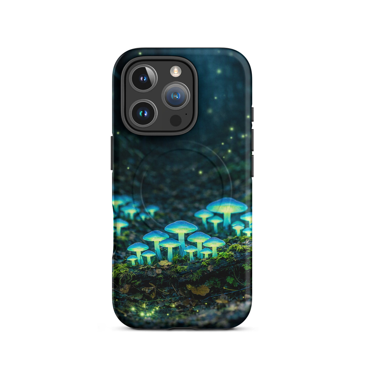 Magnetic Phone Case with glowing bioluminescent forest mushrooms design for iPhone.