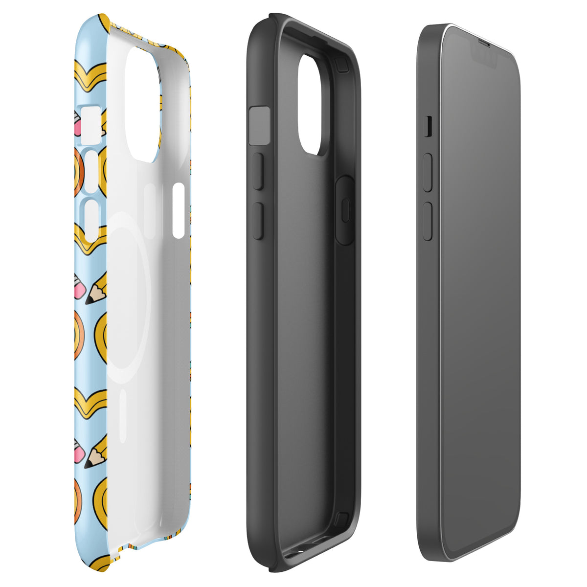 Magnetic Phone Case for iPhone with playful pencil-heart pattern, symbolizing creativity and growth. Ideal for back-to-school charm.