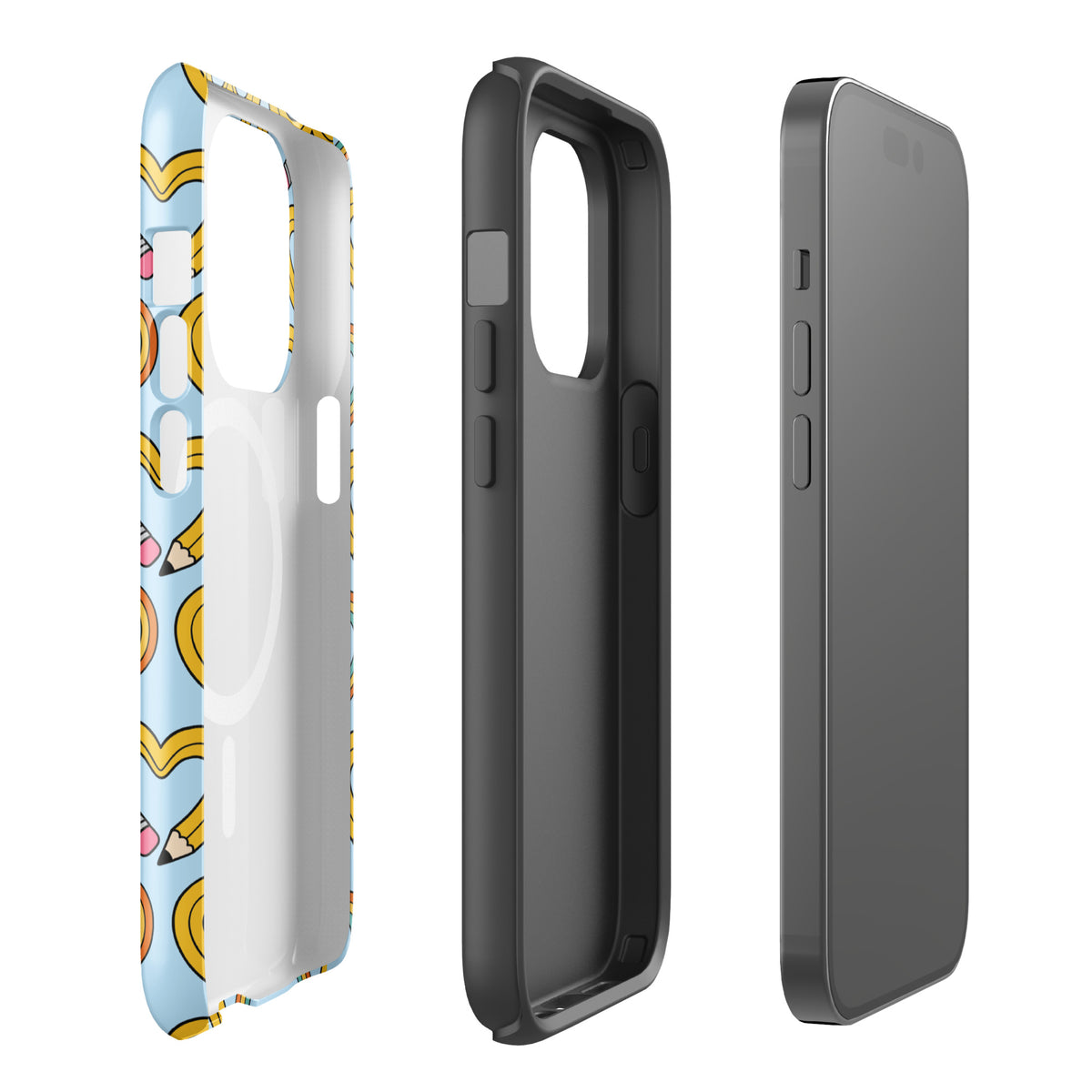 Magnetic Phone Case for iPhone with playful pencil-heart pattern, symbolizing creativity and growth, perfect for back-to-school charm.