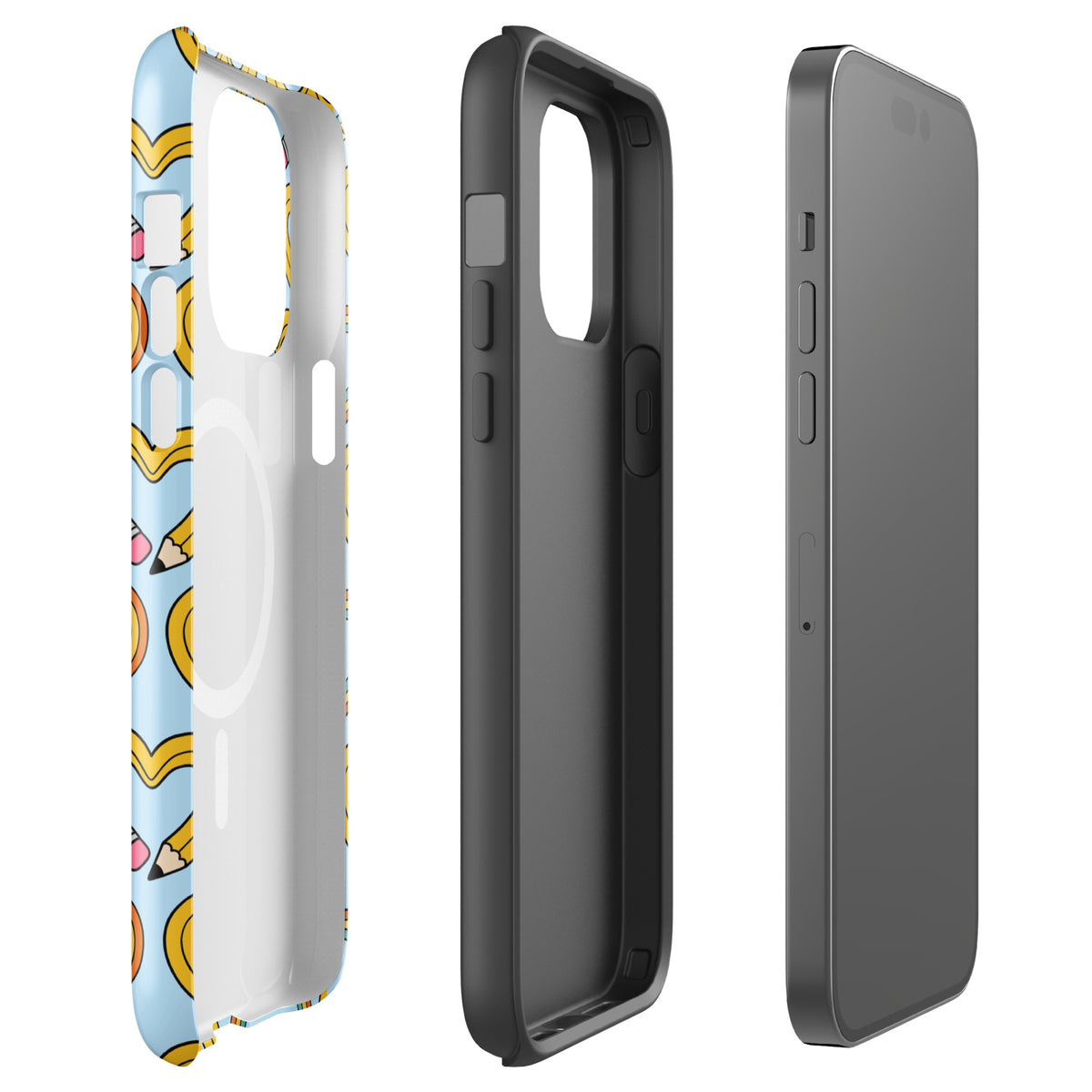 Magnetic Phone Case for iPhone with whimsical pencil-heart pattern and growth-inspired leaf design.