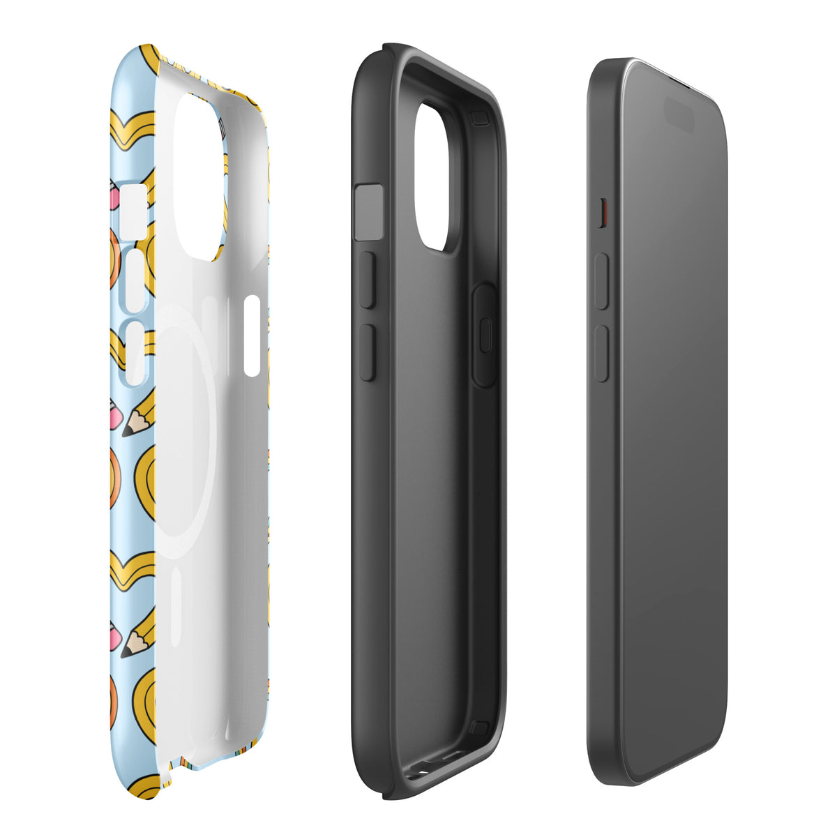 Magnetic Phone Case for iPhone with playful pencil-heart pattern, featuring whimsical designs symbolizing growth and creativity.