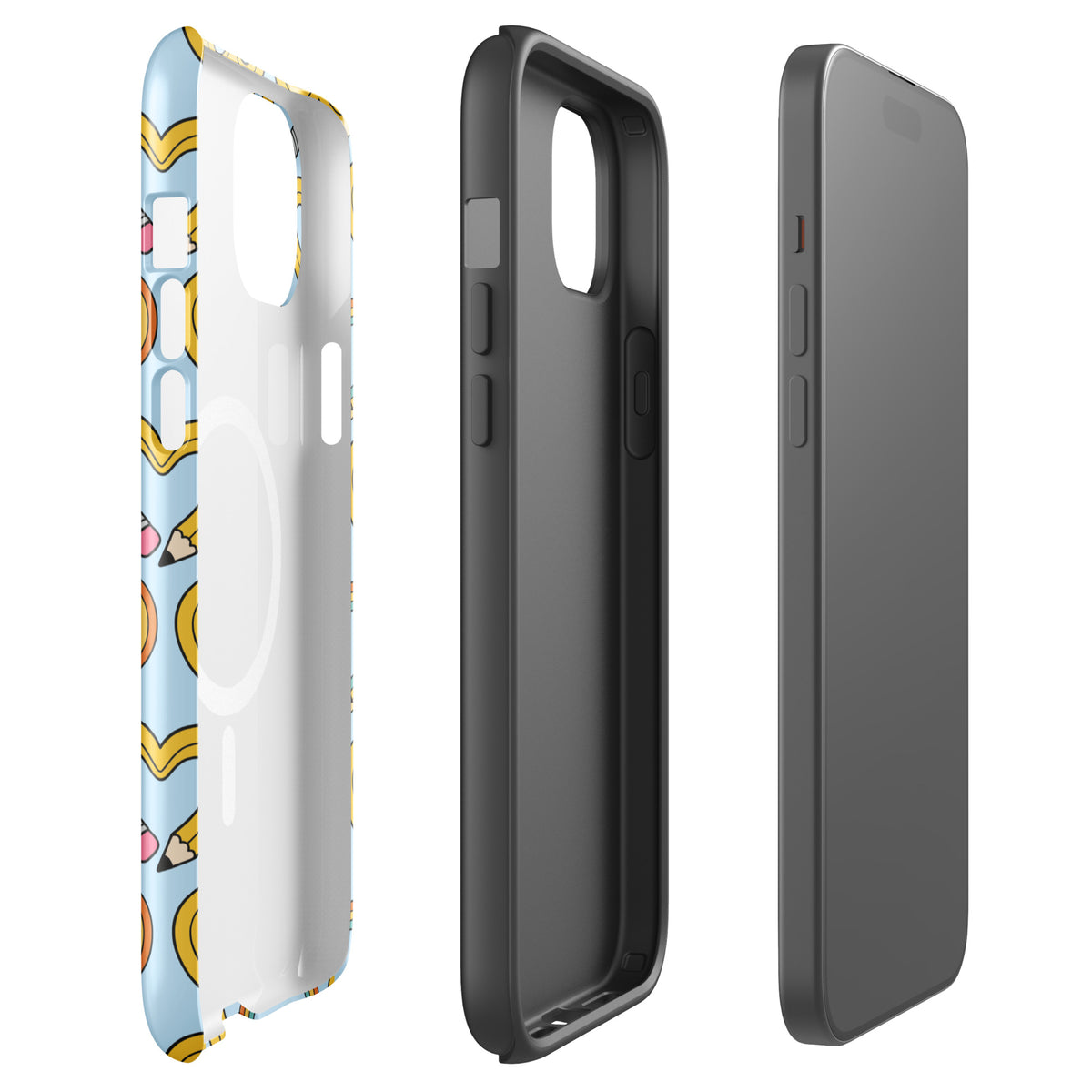 Magnetic Phone Case for iPhone with playful pencil-heart pattern featuring whimsical design and tiny green leaves for a creative look.