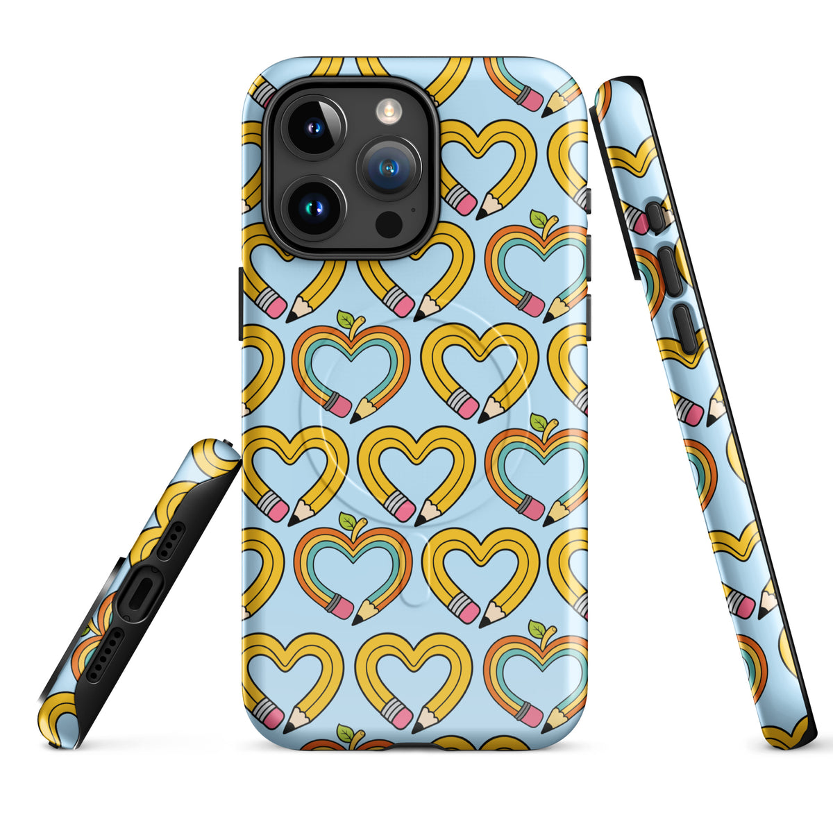 Magnetic Phone Case for iPhone with playful pencil-heart pattern, featuring growth symbolizing design for back-to-school charm.