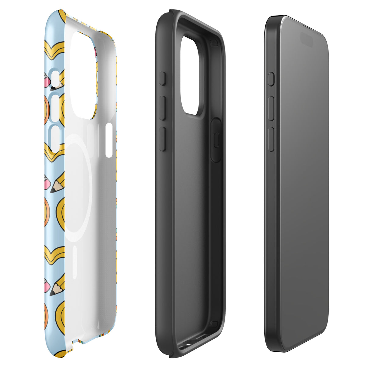 Magnetic Phone Case for iPhone with playful pencil-heart design and tiny leaves, symbolizing creativity and growth.