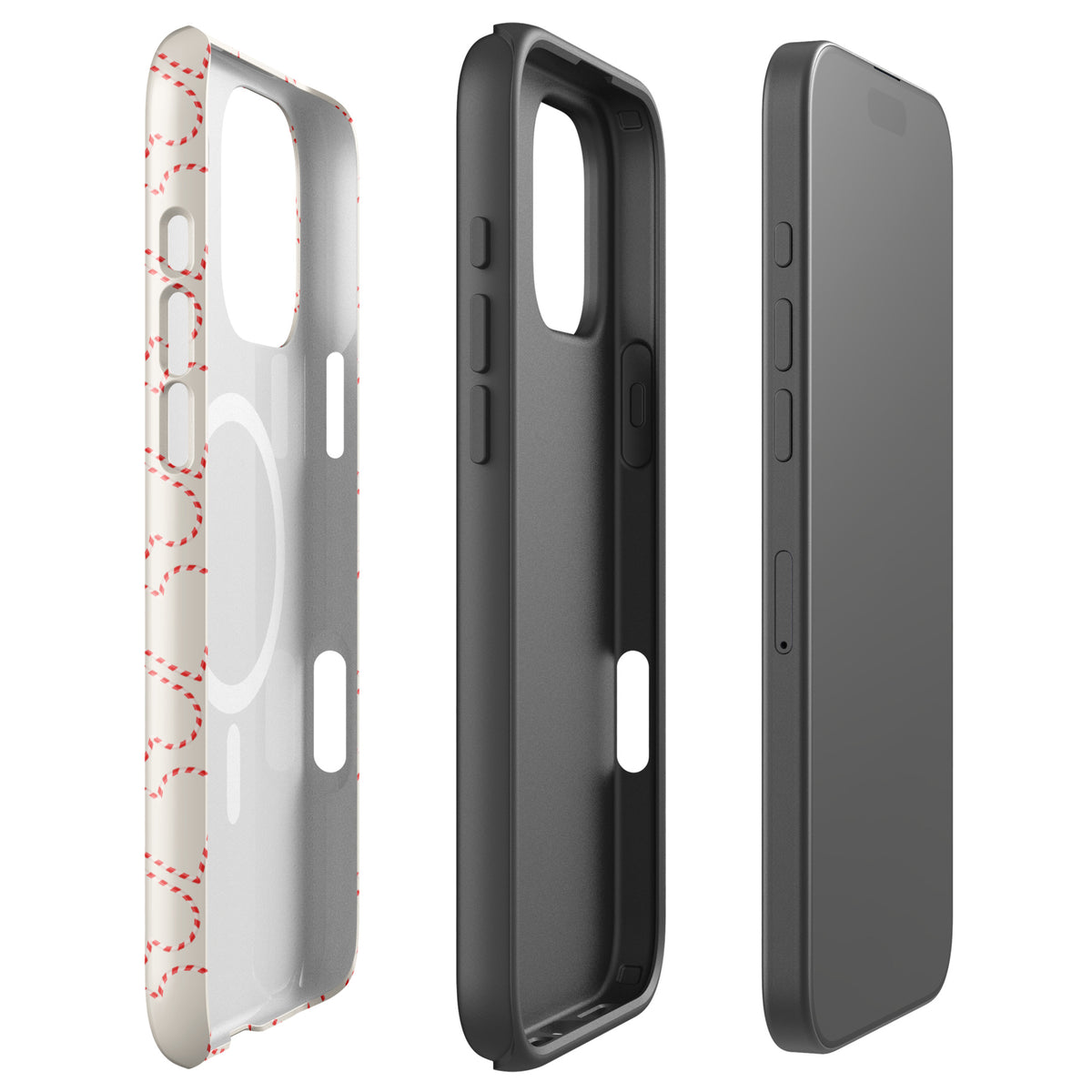 Magnetic Phone Case for iPhone with festive candy cane heart design, featuring a charming holiday pattern for seasonal vibes.