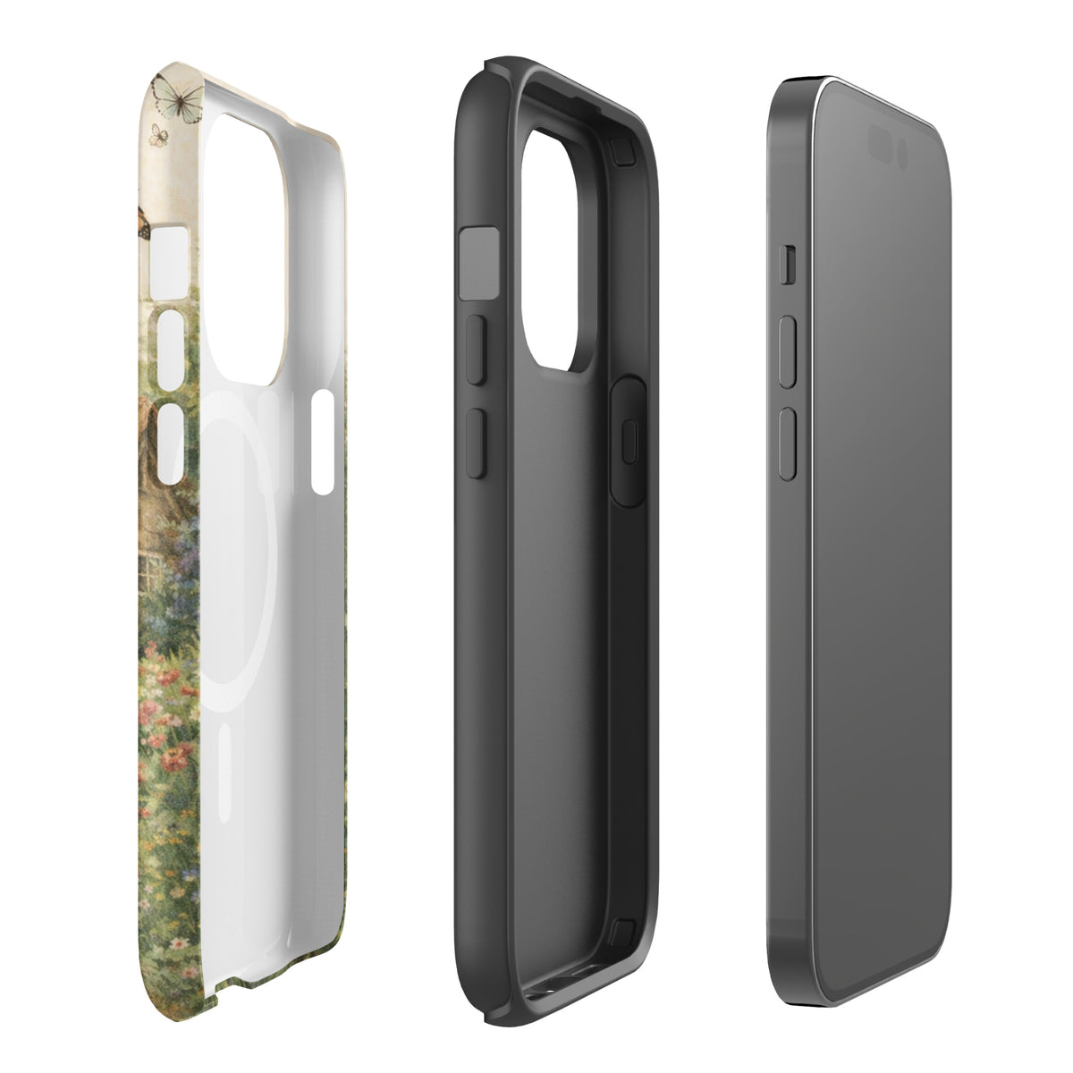 Magnetic Phone Case for iPhone with cottage garden art design and floral pattern