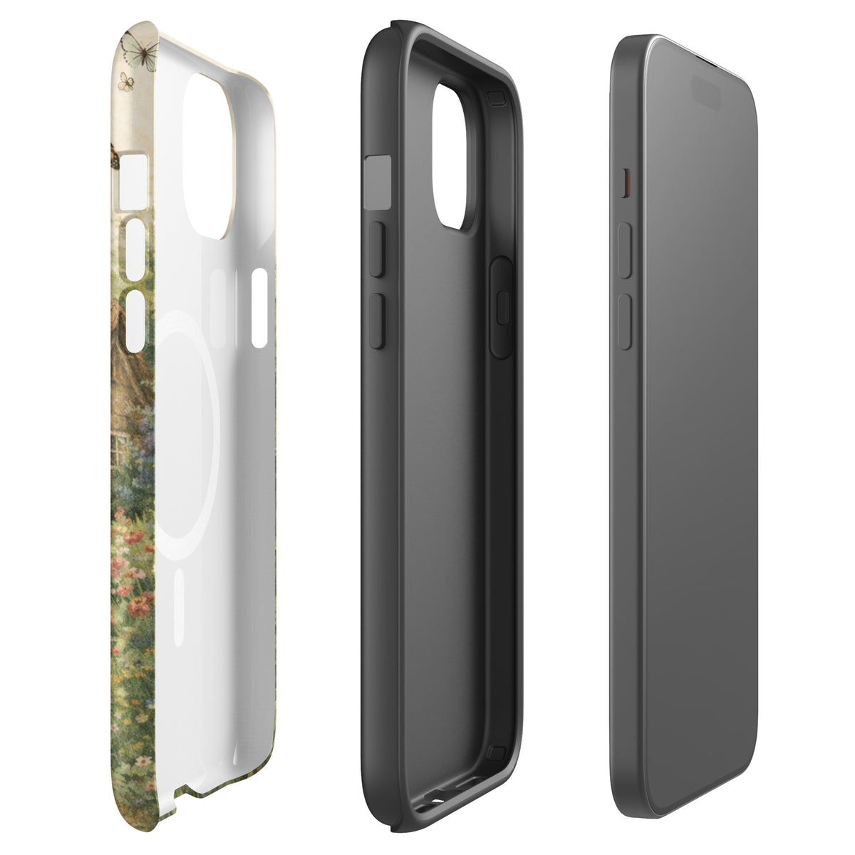 Magnetic Phone Case for iPhone featuring cottage garden art with daisies and poppies, provides a charming countryside design.