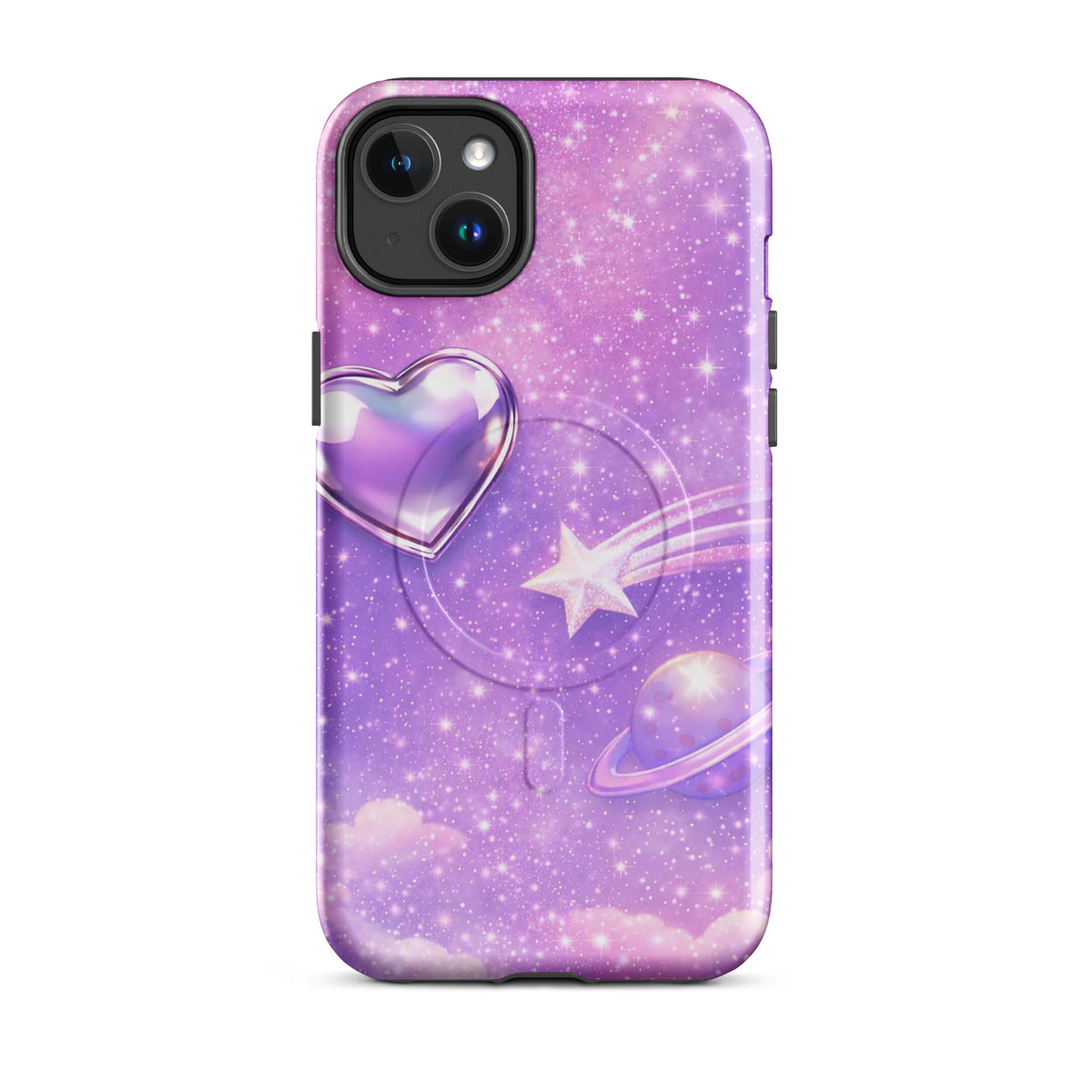 Magnetic Phone Case with cosmic heart, shooting star, and pastel celestial design for iPhone.