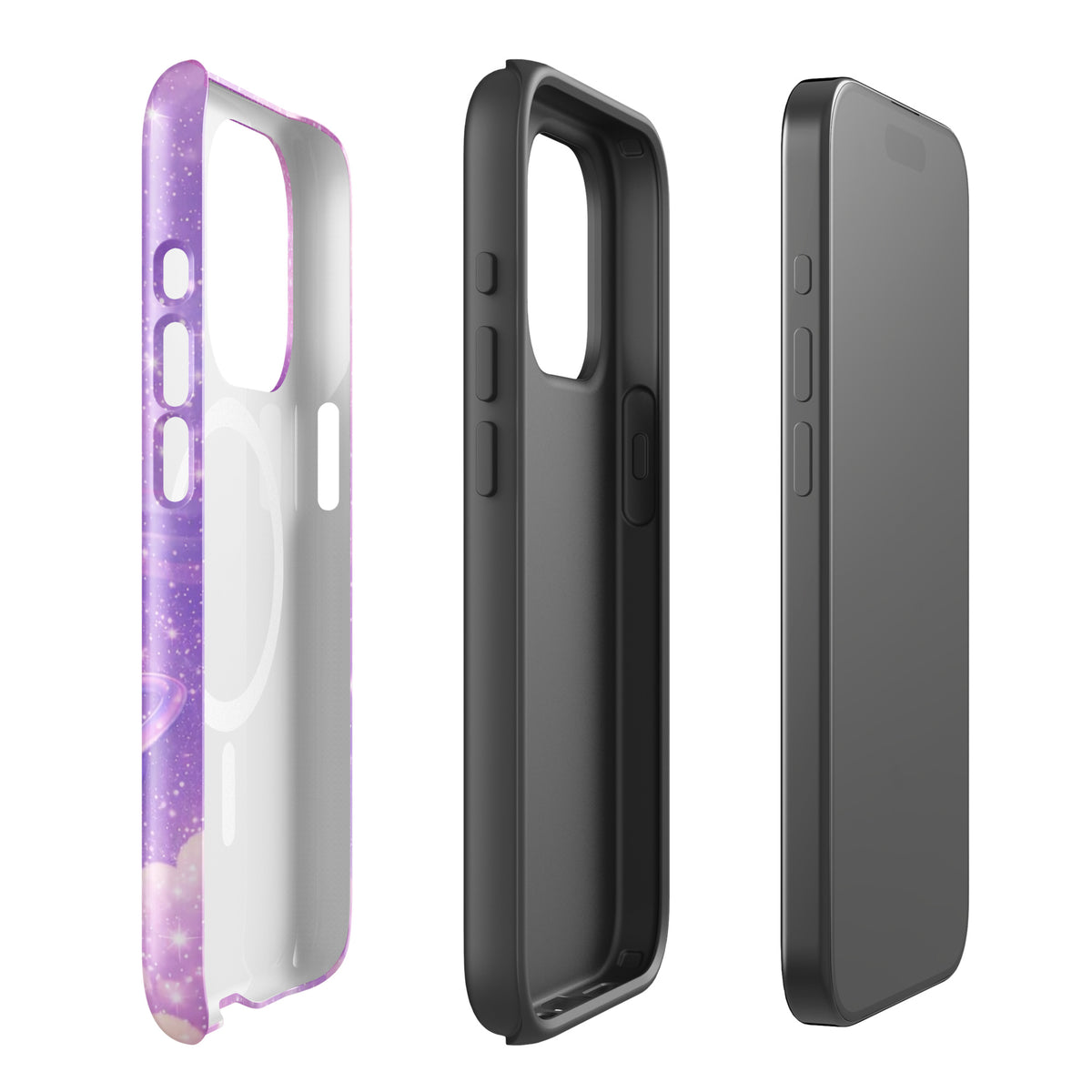 Magnetic Phone Case for iPhone with Cosmic Heart and Shooting Star design featuring celestial artwork.
