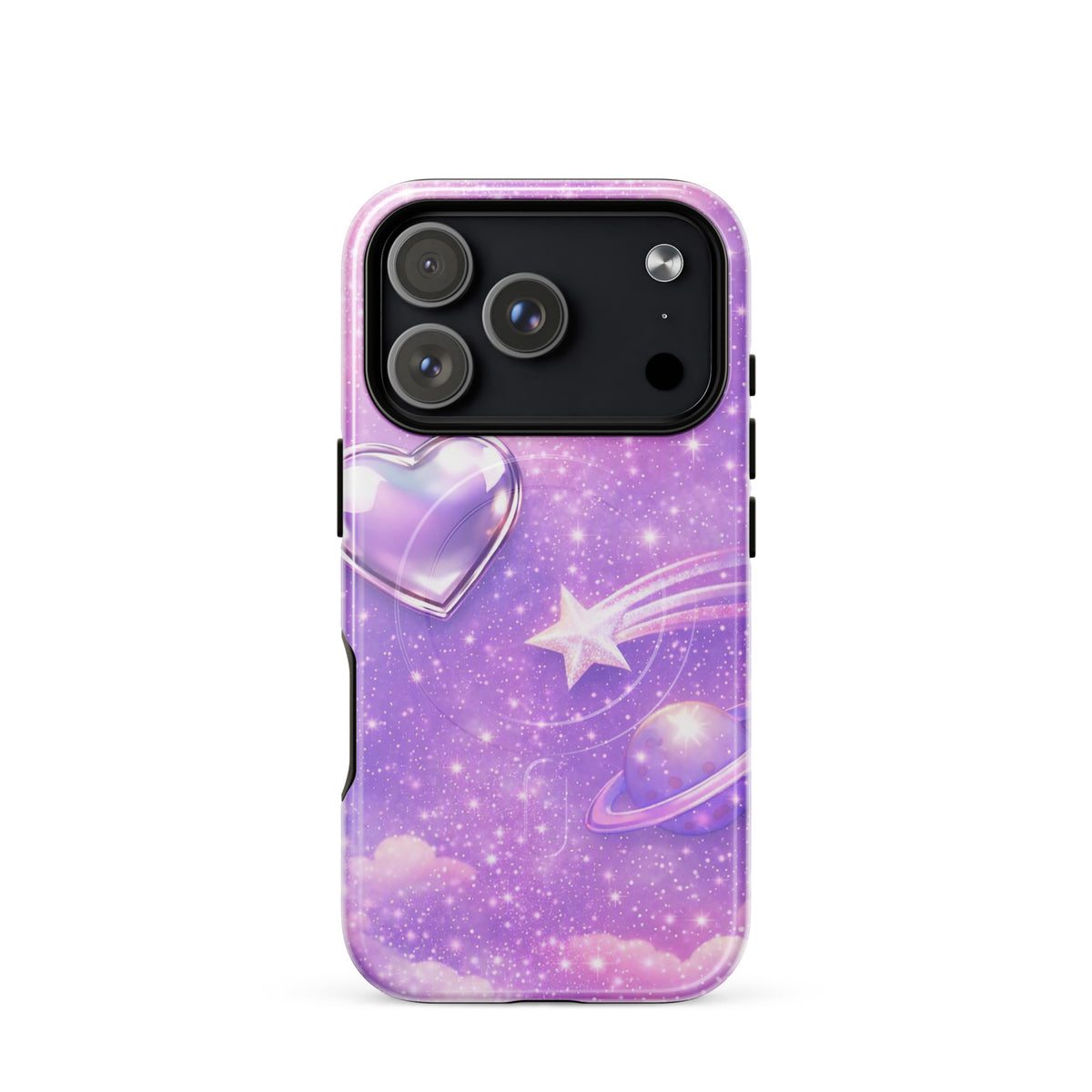 Magnetic Phone Case for iPhone with Cosmic Heart and Shooting Star design in pastel colors.
