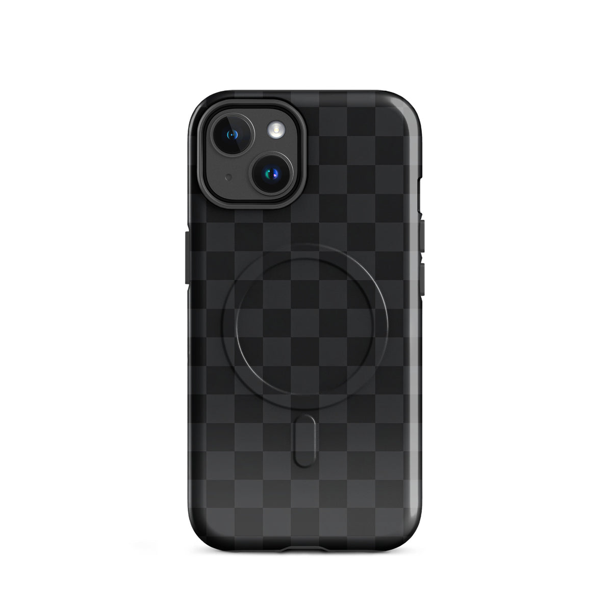 Magnetic Phone Case with black and charcoal checkered design for iPhone, offering modern style and durable protection.