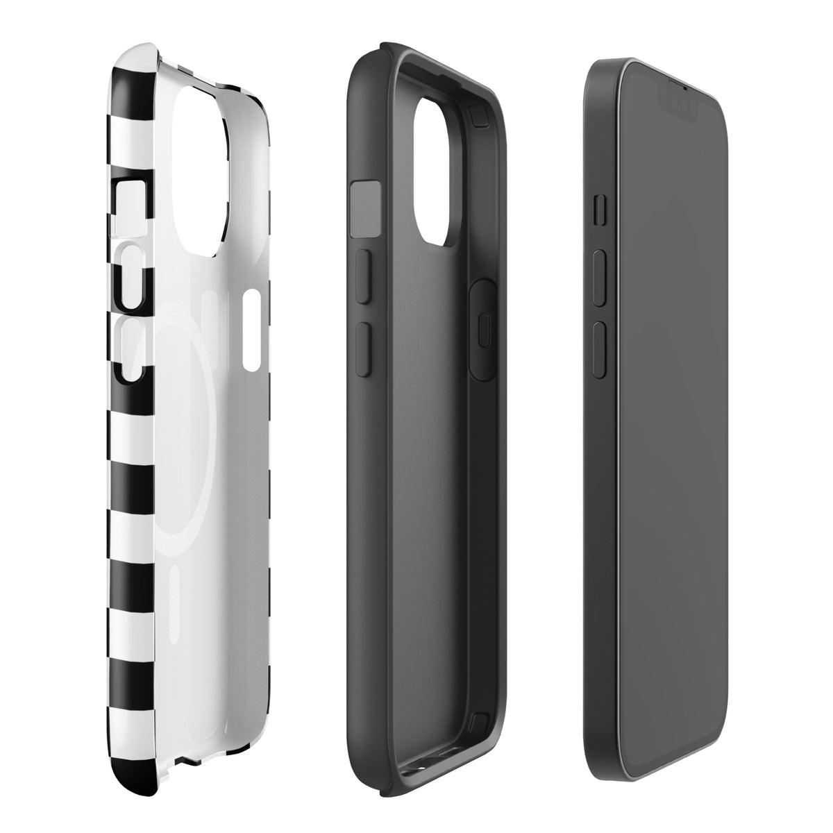 Magnetic Phone Case with bold black-and-white checkered pattern for iPhone, showcasing playful and stylish design.