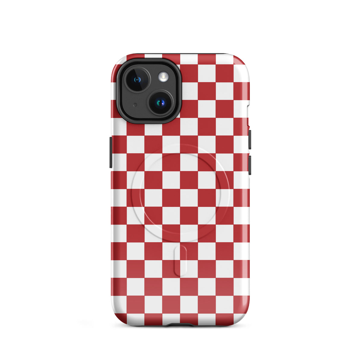 Crimson Red Checkered Magnetic Phone Case for iPhone, adds playful style and bold personality, ideal for fashion-forward users.