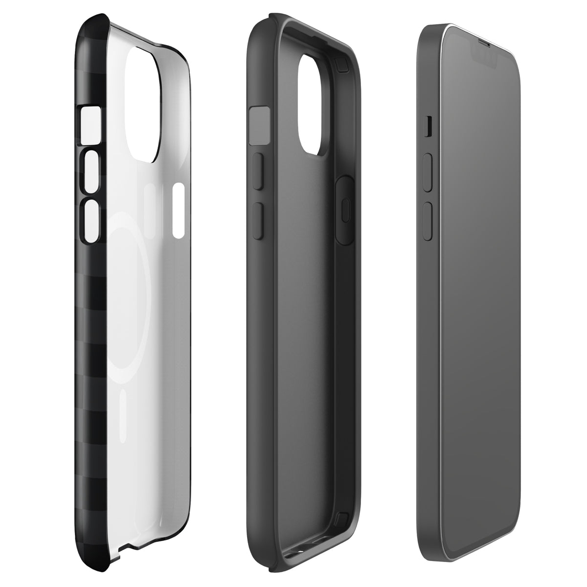 Magnetic Phone Case with black and charcoal checkered design for iPhone, showing front and side views of the sleek protective cover.