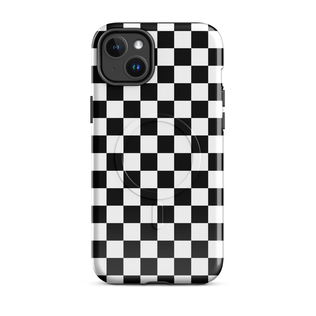 Magnetic Phone Case with bold black-and-white checkered pattern for iPhone, adds style and personality to your device.