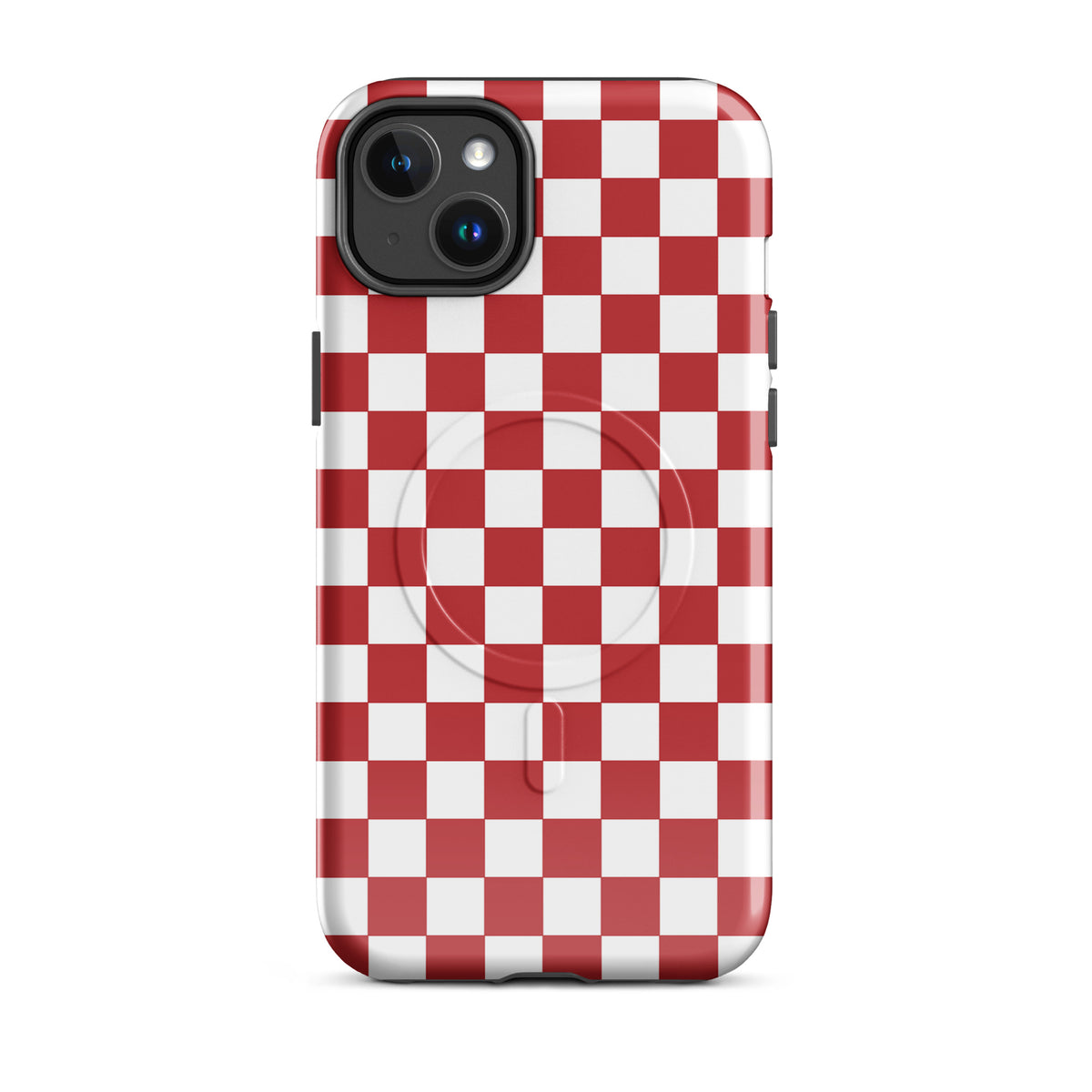 Crimson Red Checkered Magnetic Phone Case for iPhone, bold design adds style and personality.
