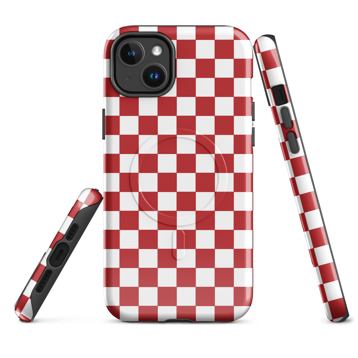 Magnetic Phone Case with red checkered design for iPhone