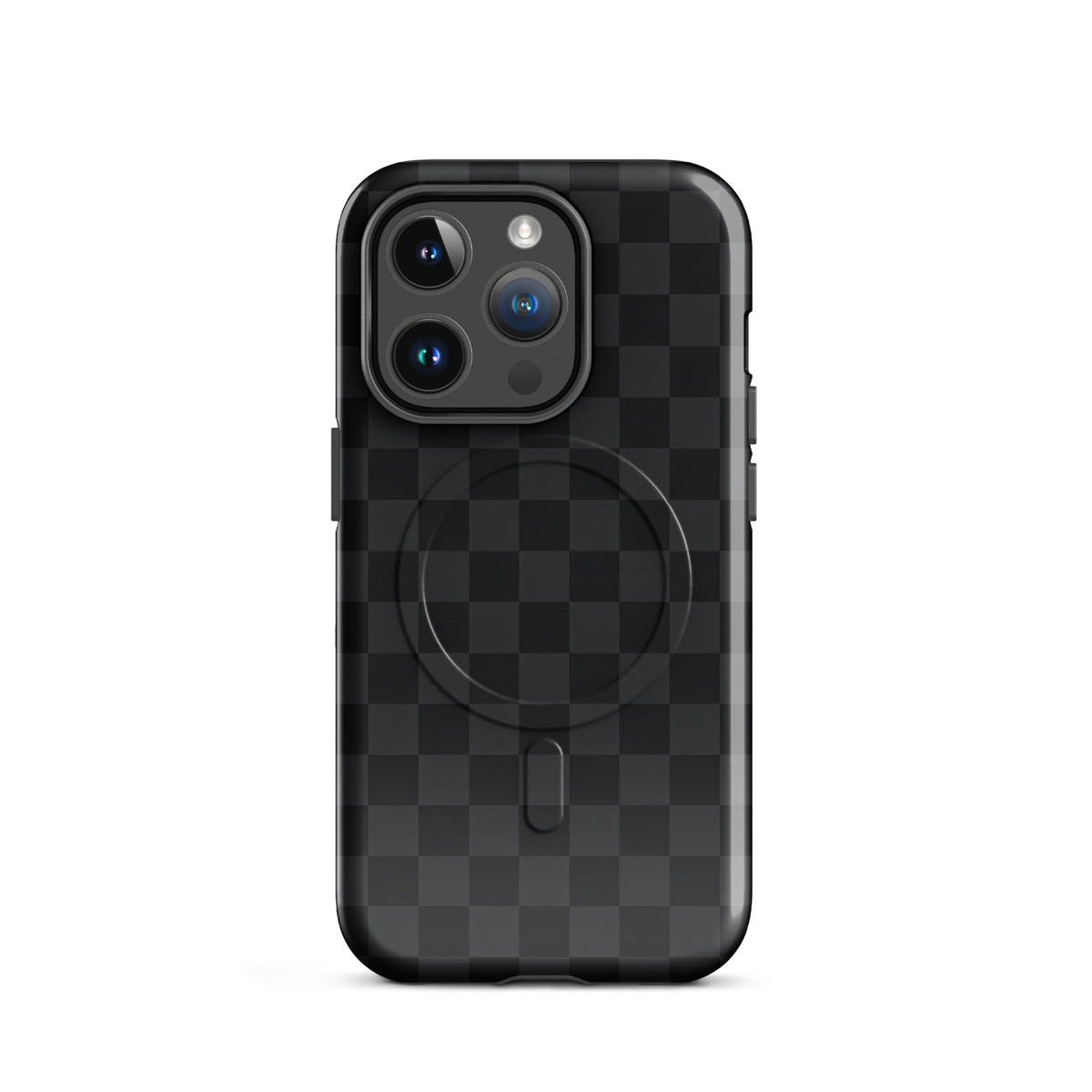 Magnetic Phone Case with black and charcoal checkered design for iPhone, offering modern protection and style.