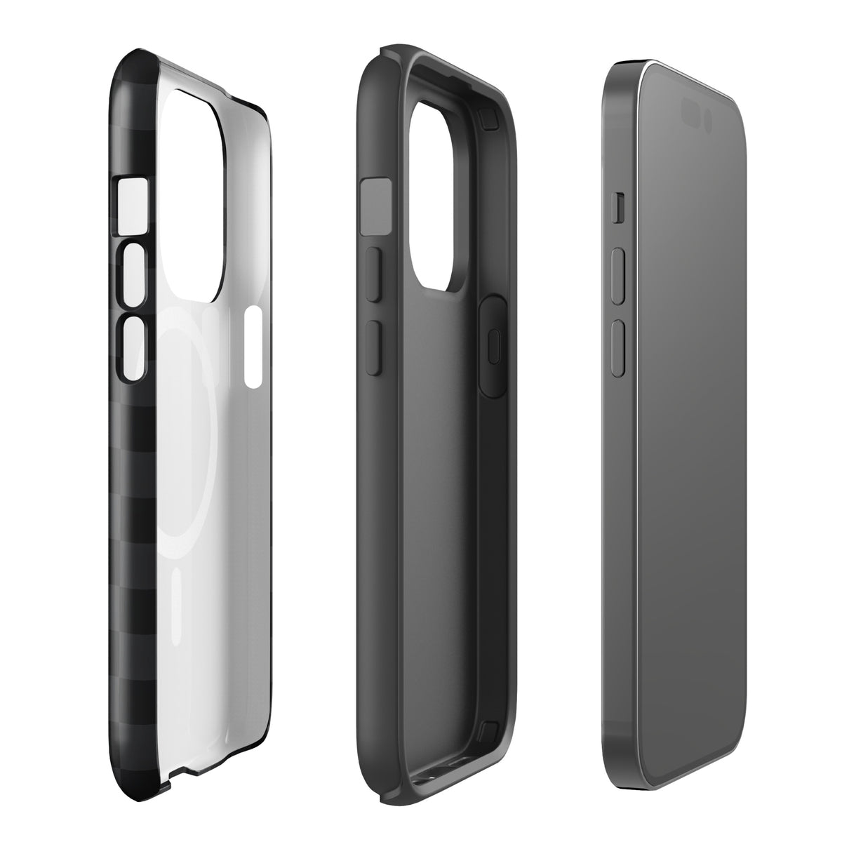 Magnetic Phone Case for iPhone with black and charcoal checkered design, showcasing sleek and modern protective style.