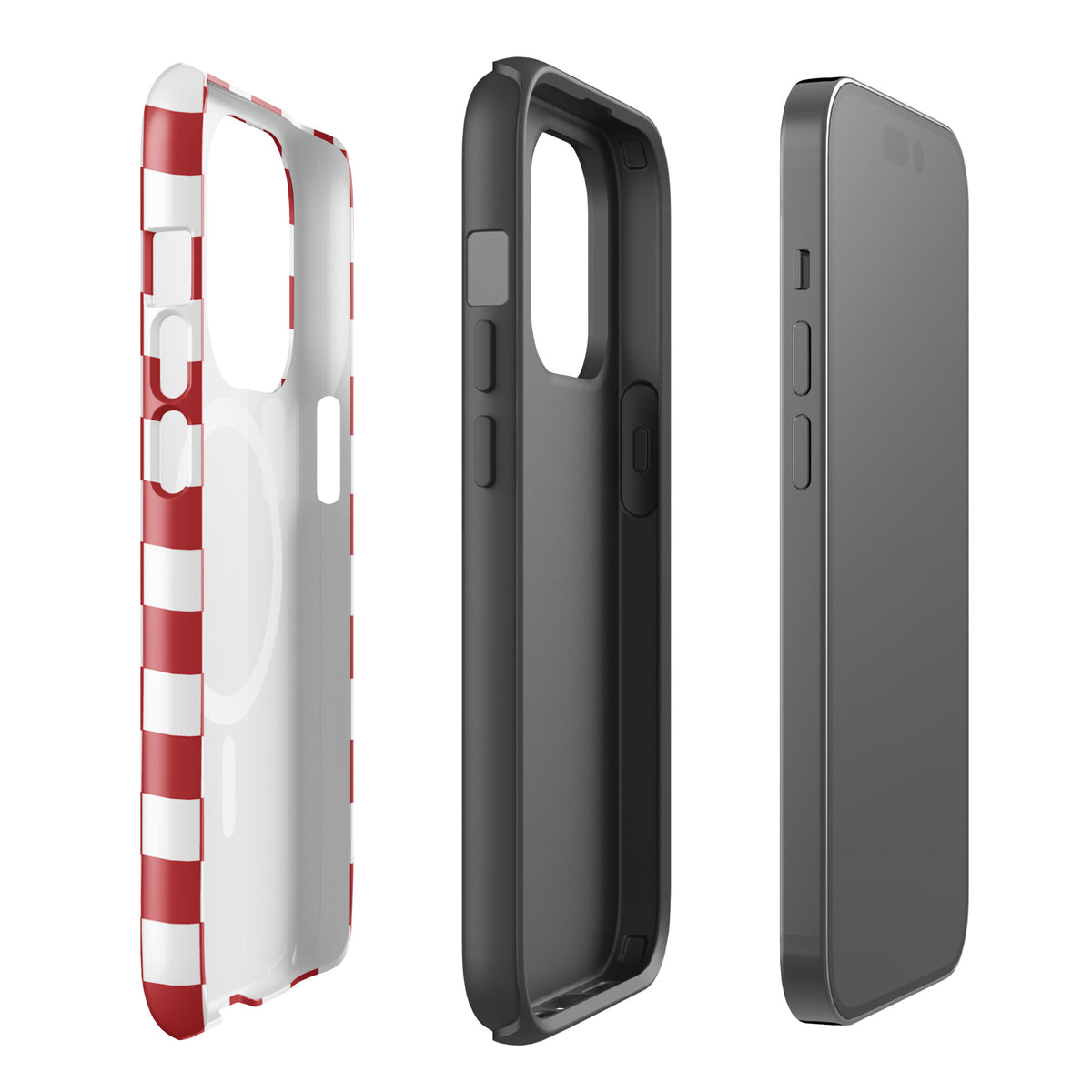 Magnetic Phone Case for iPhone with crimson red checkered design, stylish and protective accessory for enhanced device appeal.