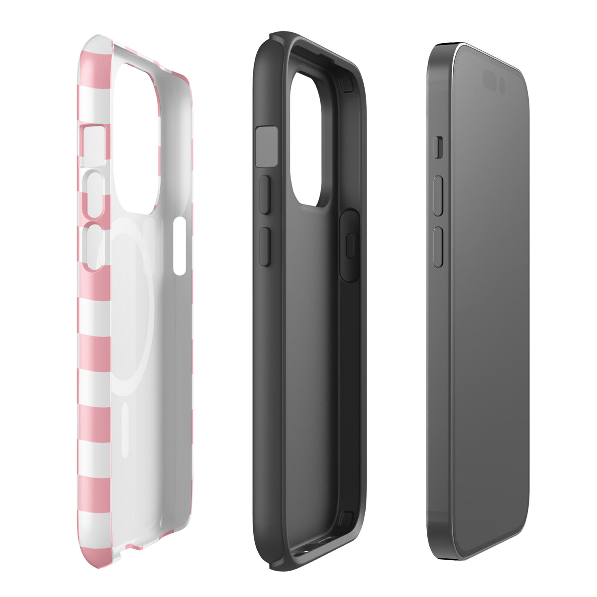 Magnetic Phone Case with pink and white checkered pattern for iPhone, showcasing playful design and added style for everyday use.