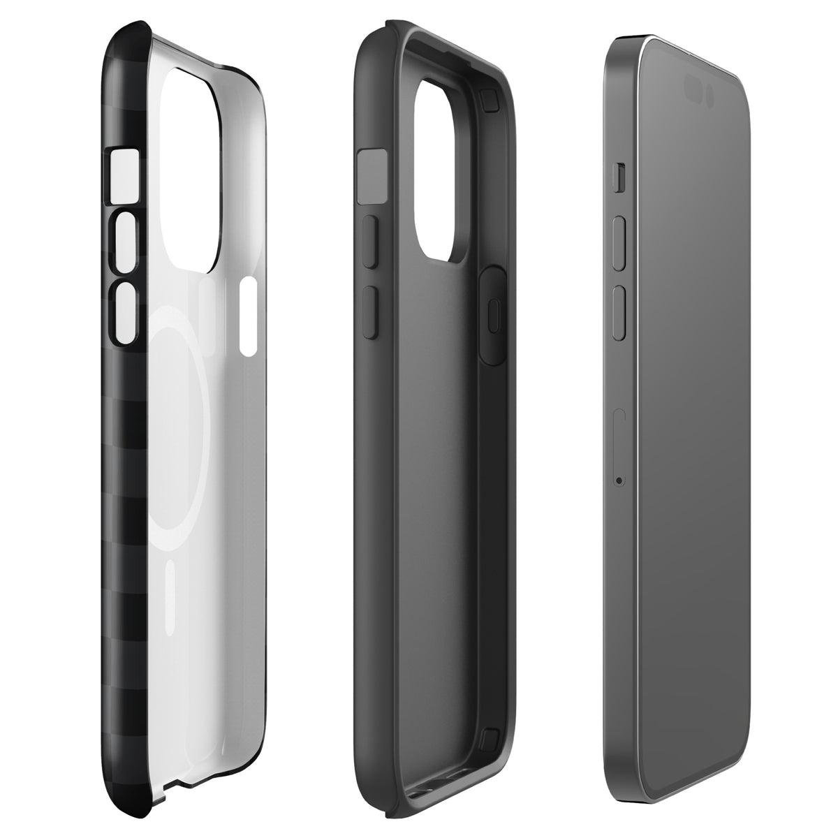 Magnetic Phone Case for iPhone with black and charcoal checkered design, showcasing sleek and modern style.