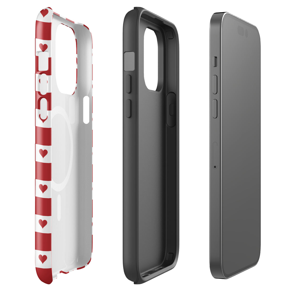Magnetic Phone Case with cute red heart checkered design for iPhone, charming and stylish protection.