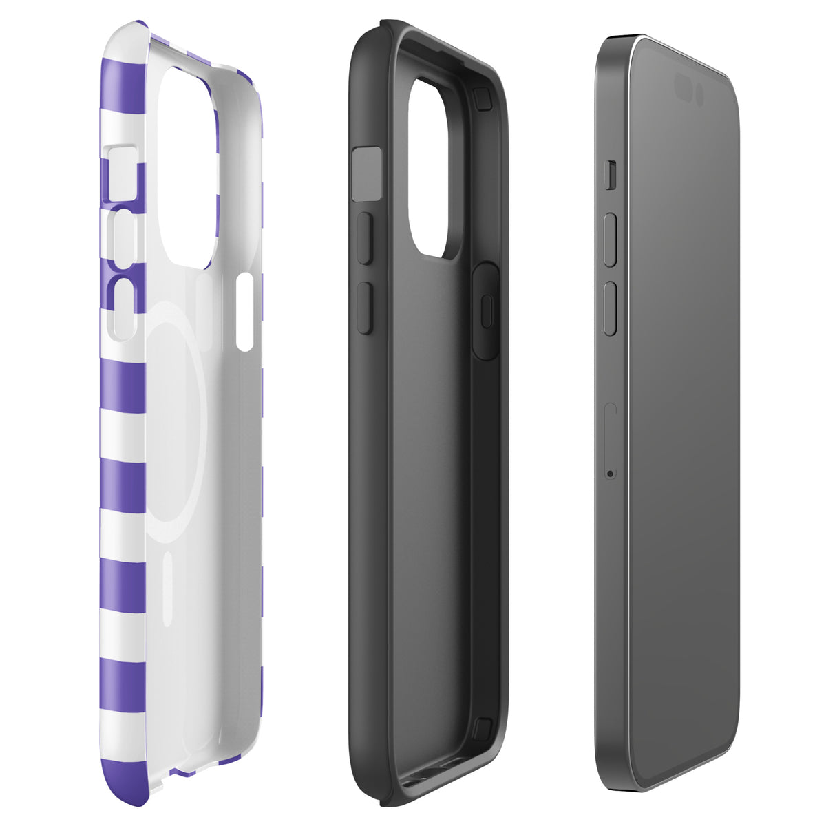 Magnetic Phone Case in purple & white checkered design for iPhone adding style and protection.