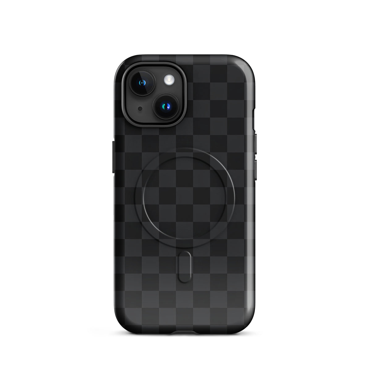 Magnetic Phone Case with black and charcoal checkered design for iPhone, sleek and stylish protection.