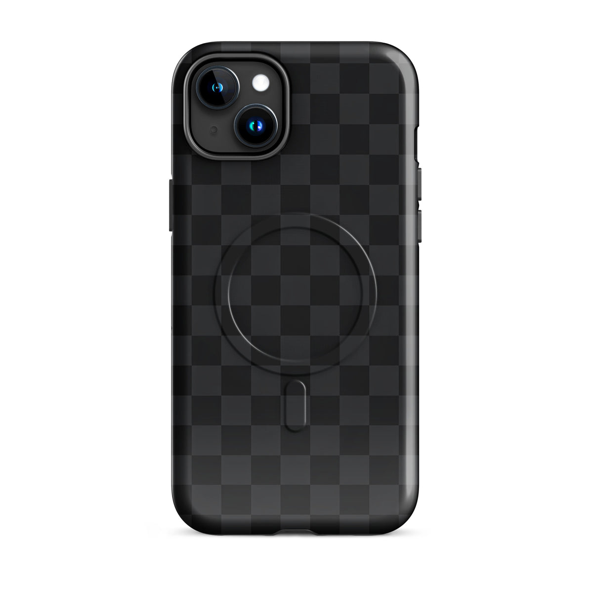 Magnetic Phone Case for iPhone with black and charcoal checkered design, modern and sleek protection for your device.