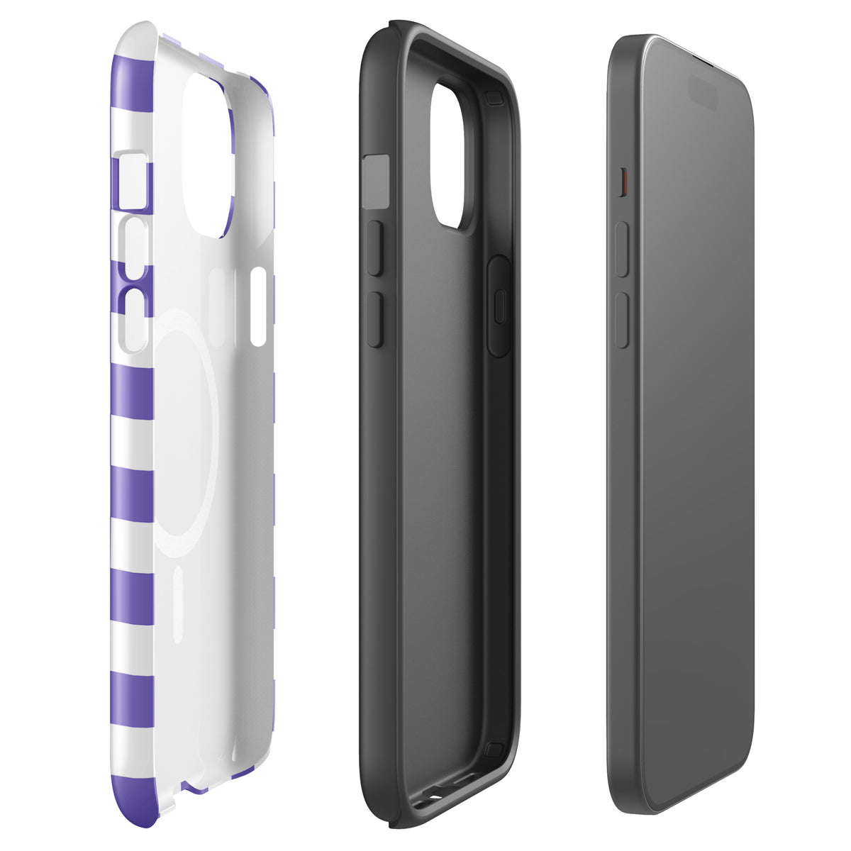 Magnetic Phone Case in purple and white checkered design for iPhone, showcasing stylish protection and playful flair.