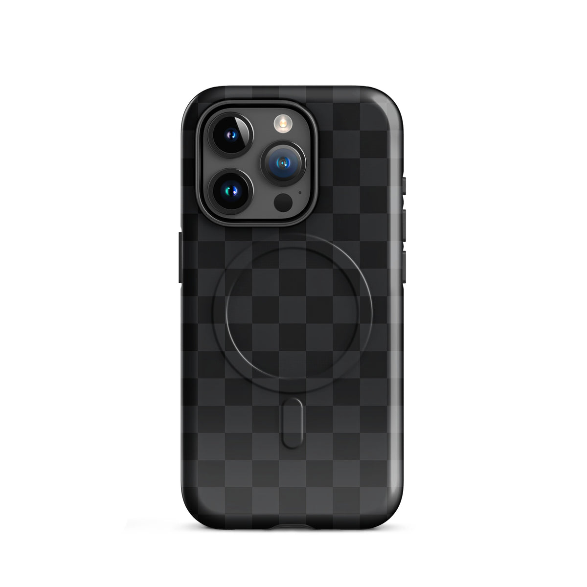 Magnetic Phone Case in black and charcoal checkered design for iPhone, showcasing modern protection with a sleek aesthetic.