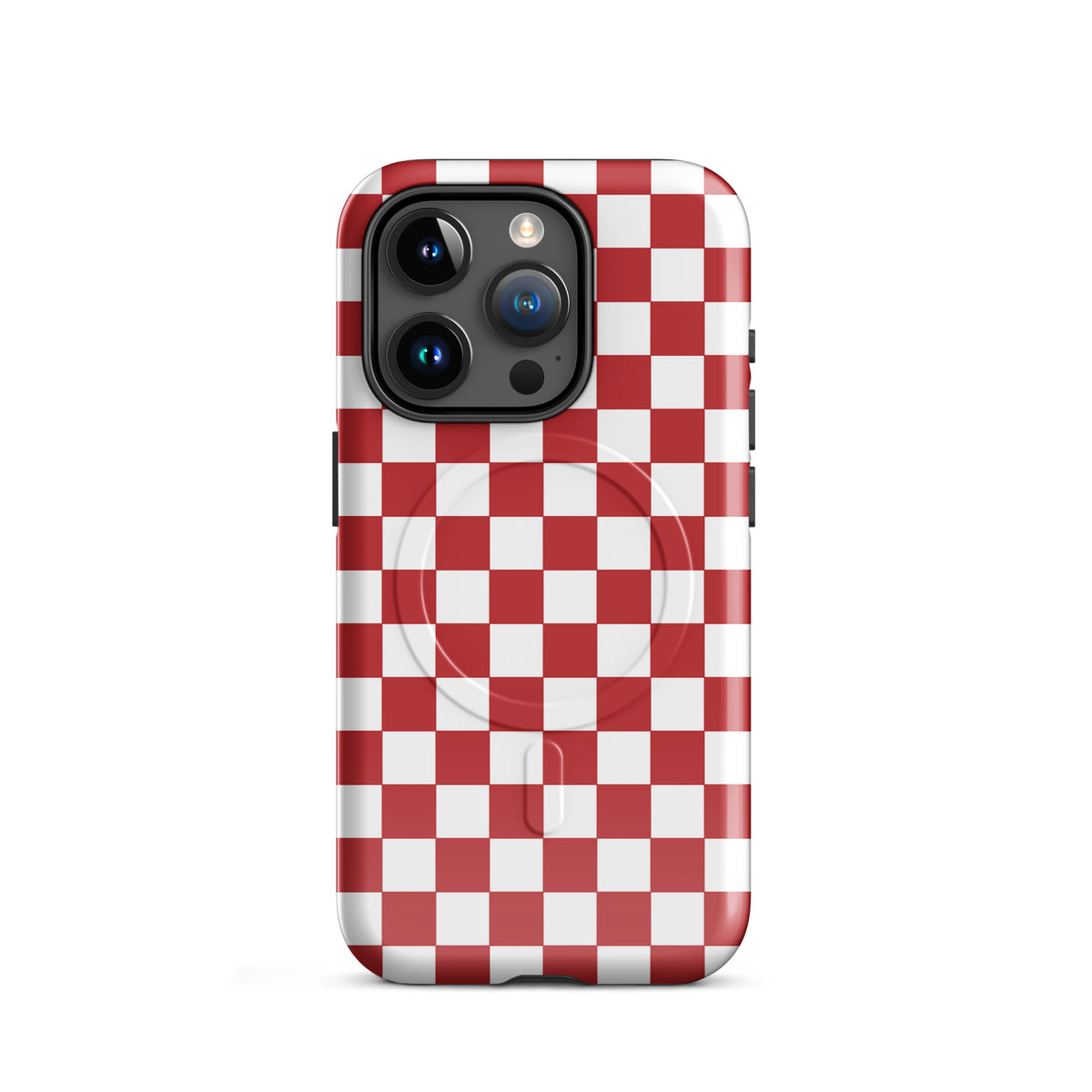 Crimson red checkered Magnetic Phone Case for iPhone with bold design, adding style and personality to your device.