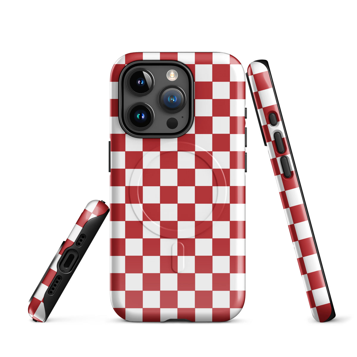 Crimson red checkered Magnetic Phone Case for iPhone with bold playful design