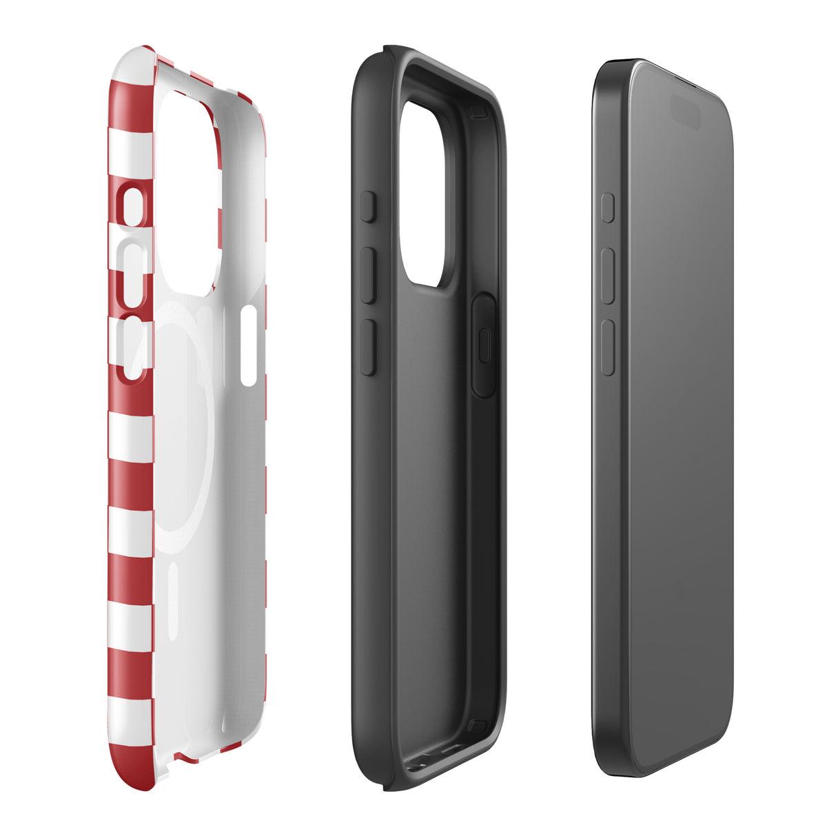 Magnetic Phone Case in crimson red checkered design for iPhone, showcasing style and protection with bold pattern.
