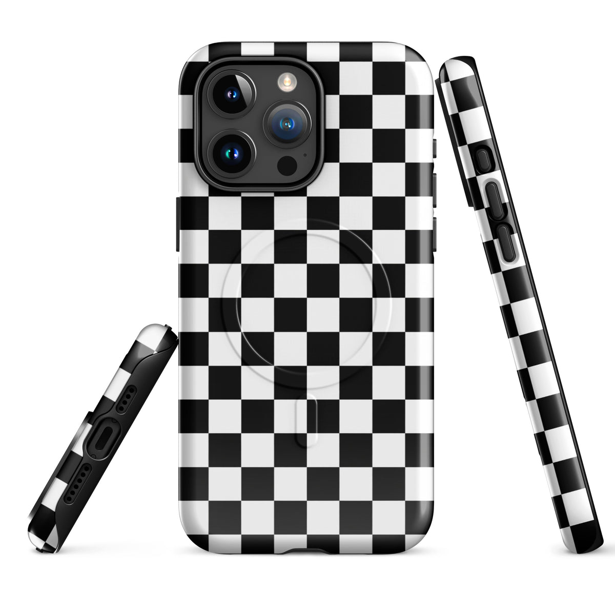 Magnetic Phone Case for iPhone with bold black-and-white checkered pattern, adding a playful vibe and protection to your device.