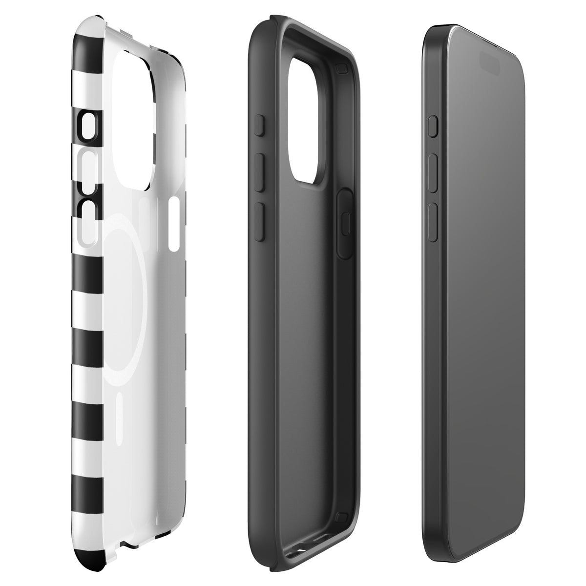 Magnetic Phone Case with bold black-and-white checkered pattern for iPhone, showcasing fun and fearless style.