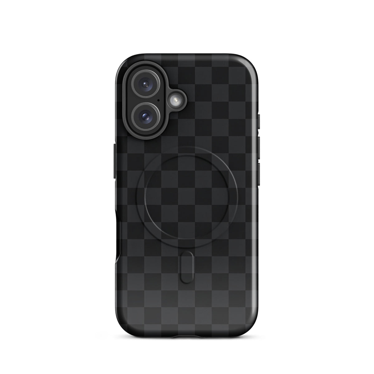 Magnetic Phone Case with black and charcoal checkered design for iPhone, sleek and protective.