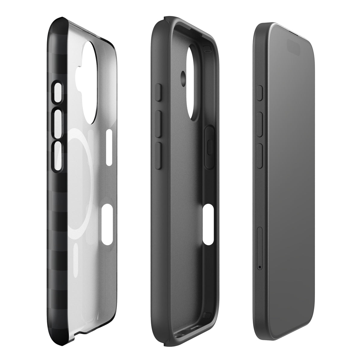 Magnetic Phone Case for iPhone with black & charcoal checkered design, sleek and modern protective cover for everyday use.