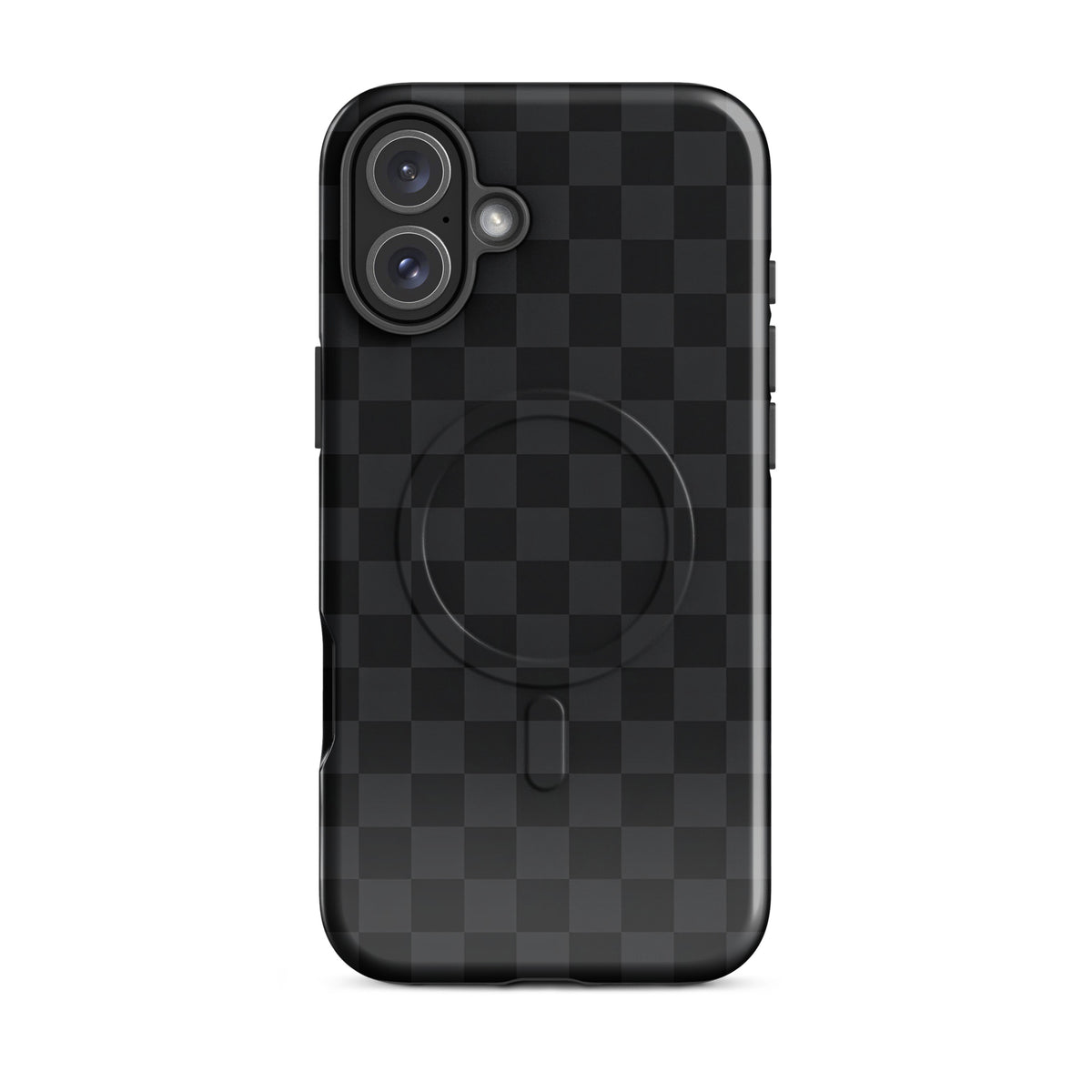 Magnetic Phone Case with black and charcoal checkered design for iPhone, sleek and modern protection.