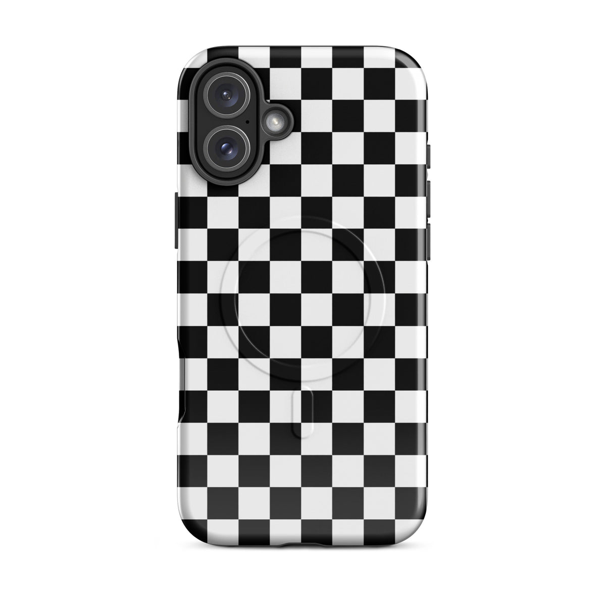 Magnetic Phone Case with bold black-and-white checkered pattern for iPhone, adds fun and fearless style to your device.