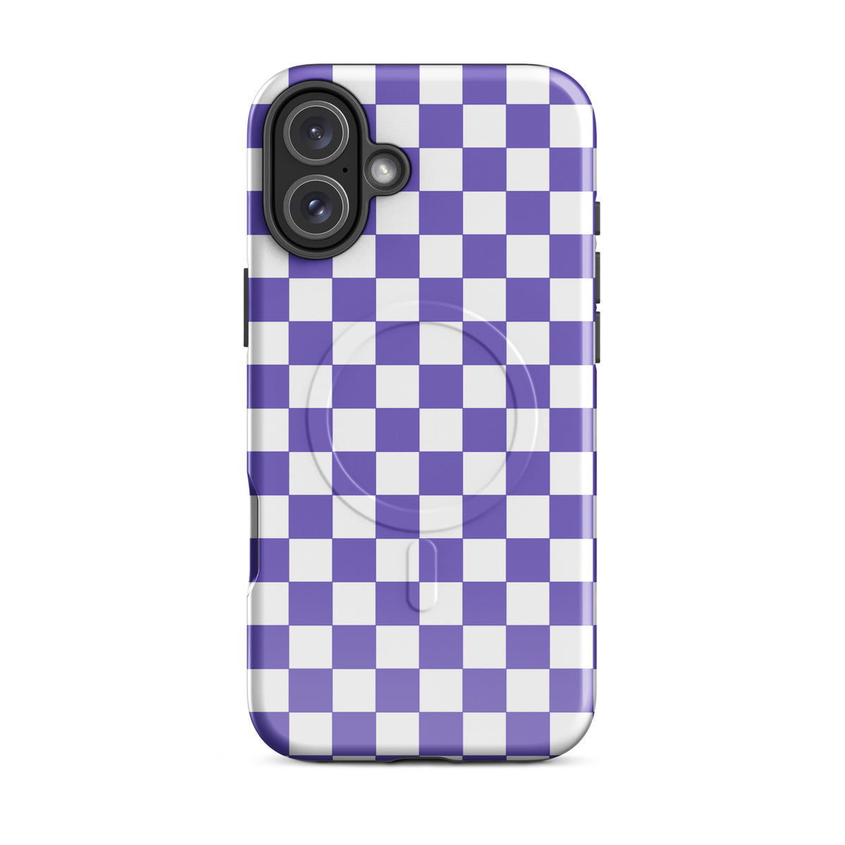 Purple & white checkered Magnetic Phone Case for iPhone, stylish design for a fun and playful vibe.
