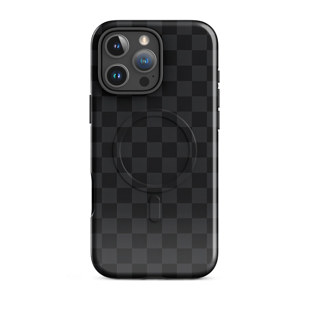 Magnetic Phone Case with black and charcoal checkered design for iPhone, offering modern style and protection.