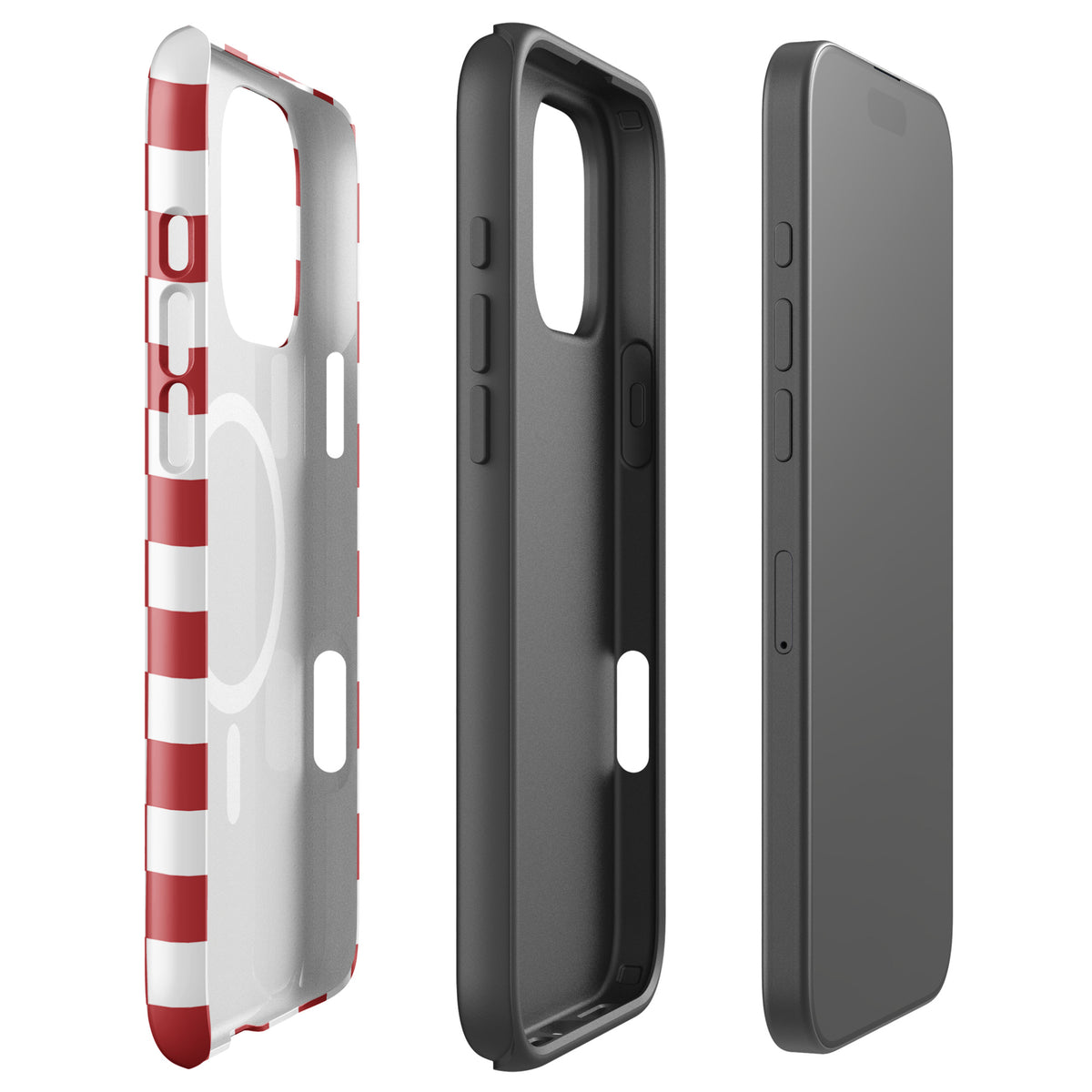 Magnetic Phone Case for iPhone in crimson red checkered design, showcasing fun and stylish protection for your device.
