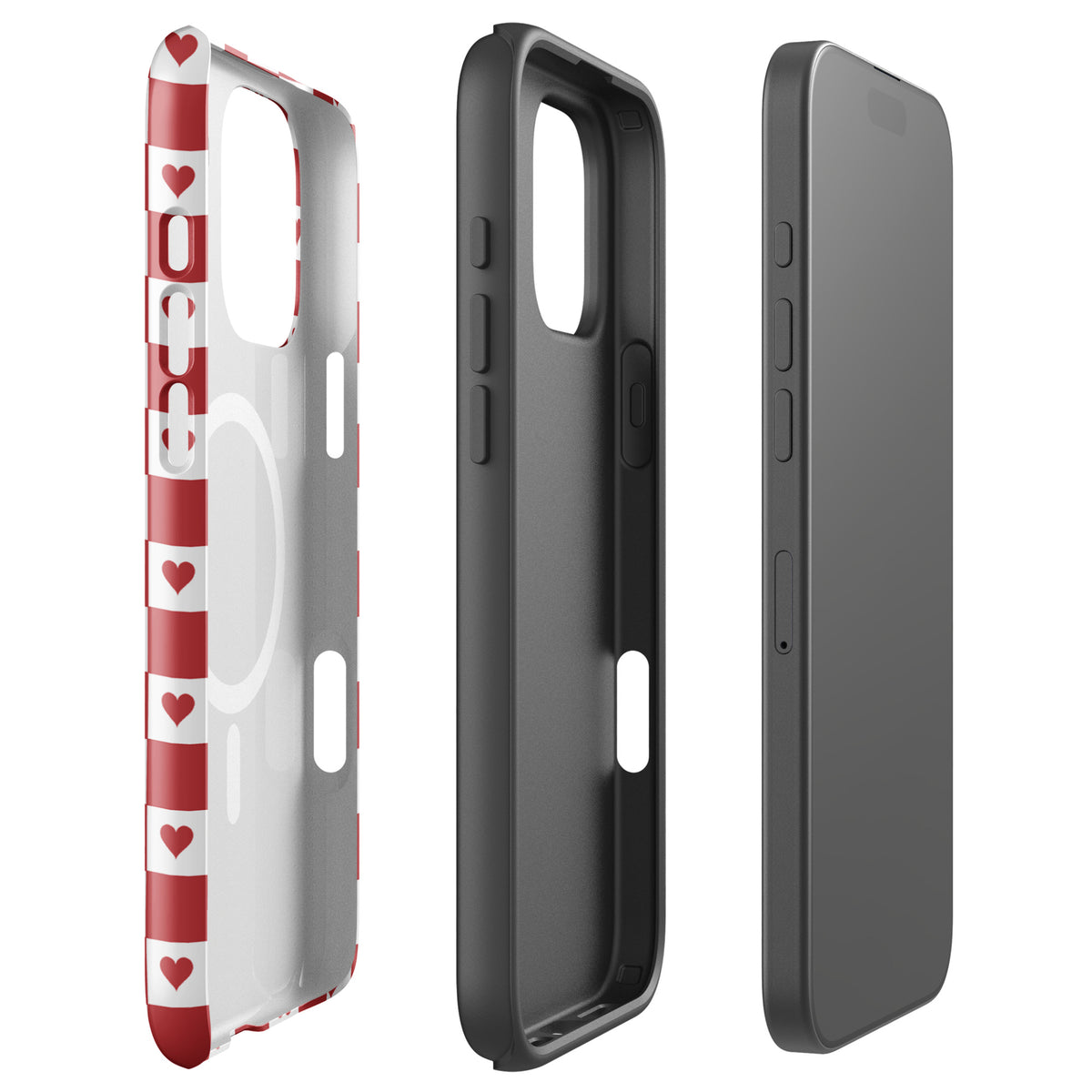 Magnetic Phone Case with cute red heart checkered design for iPhone, featuring a charming and playful pattern with tiny hearts.