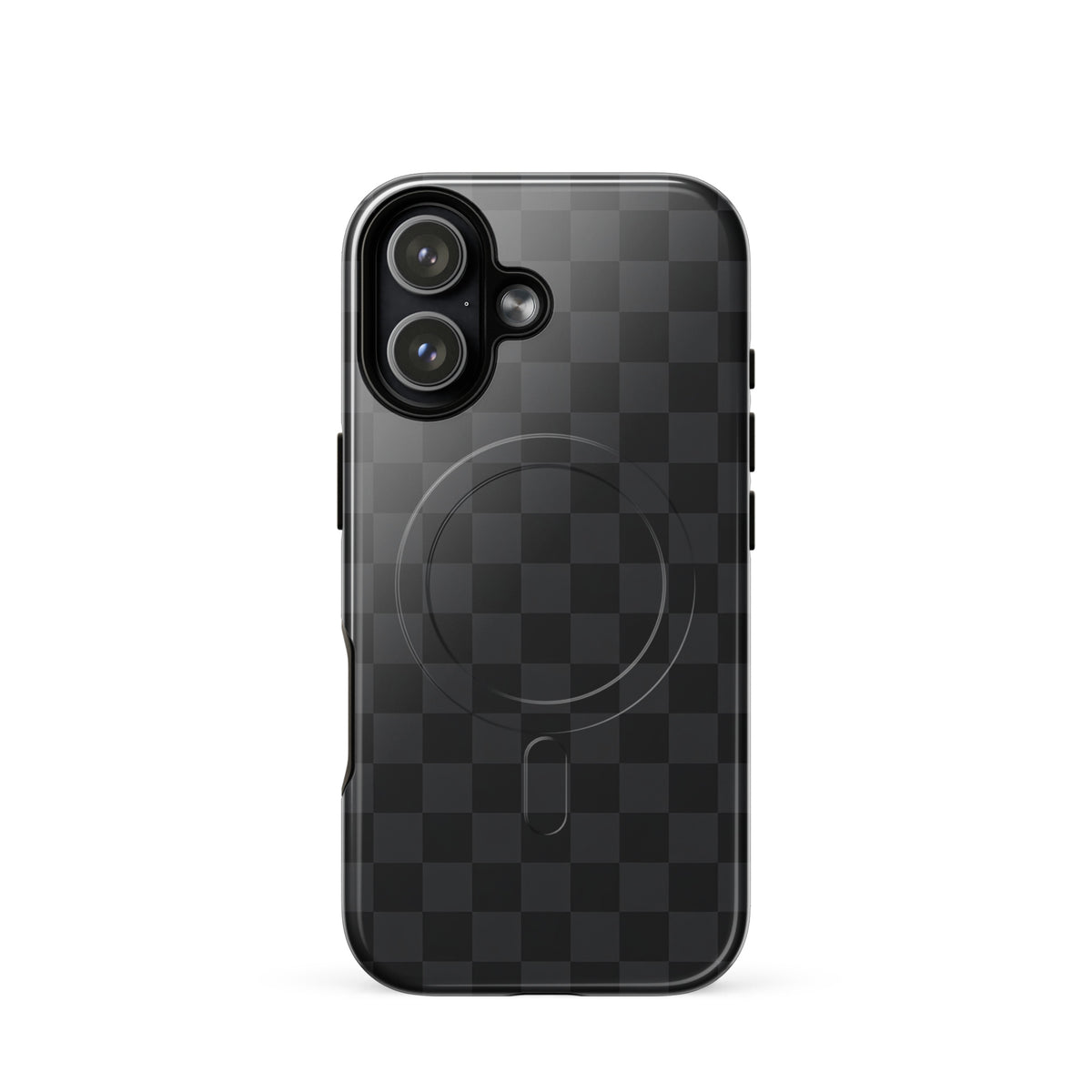Magnetic Phone Case with black and charcoal checkered design for iPhone, offering stylish protection and modern sophistication.
