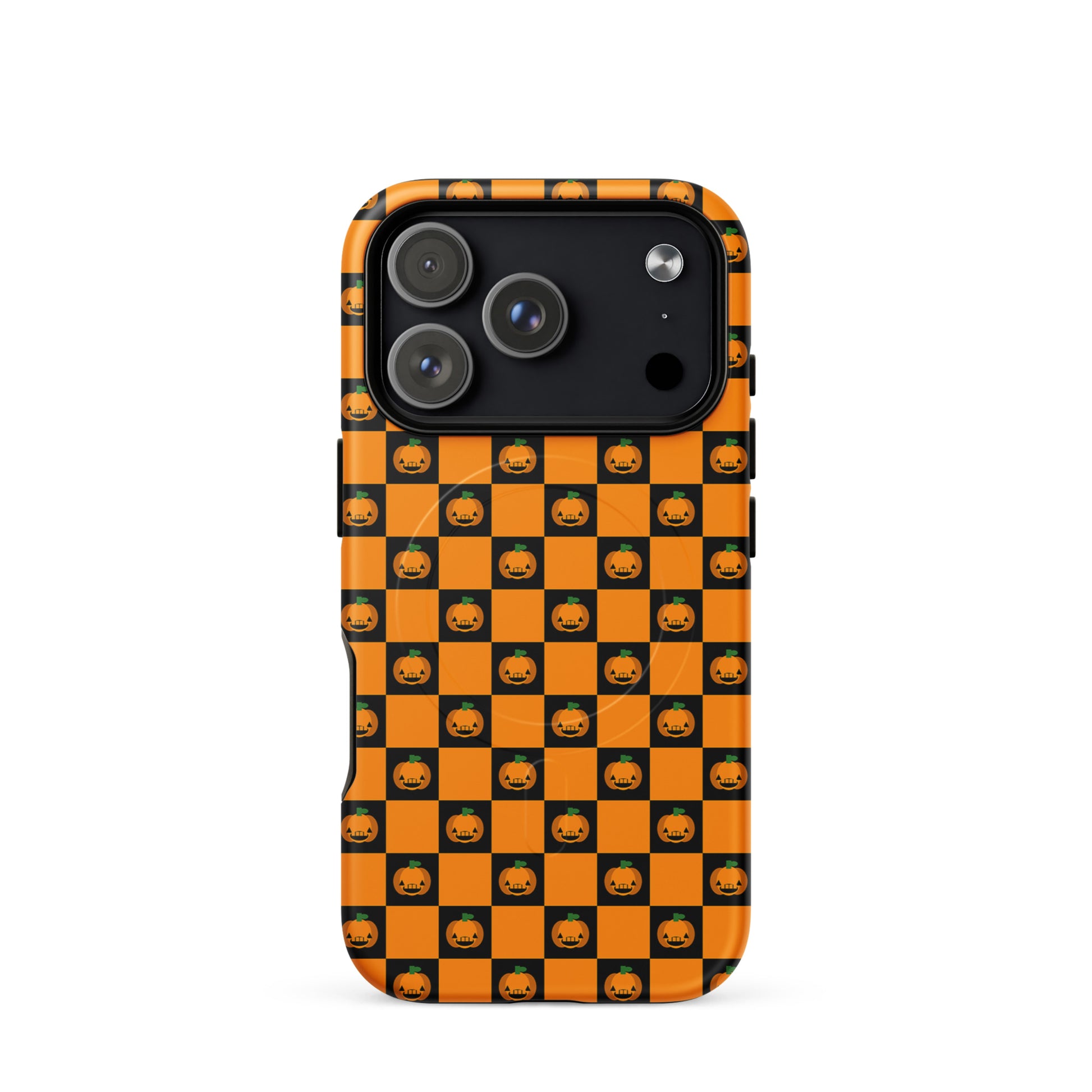 Magnetic Phone Case with Pumpkin Checkered Halloween Design for iPhone