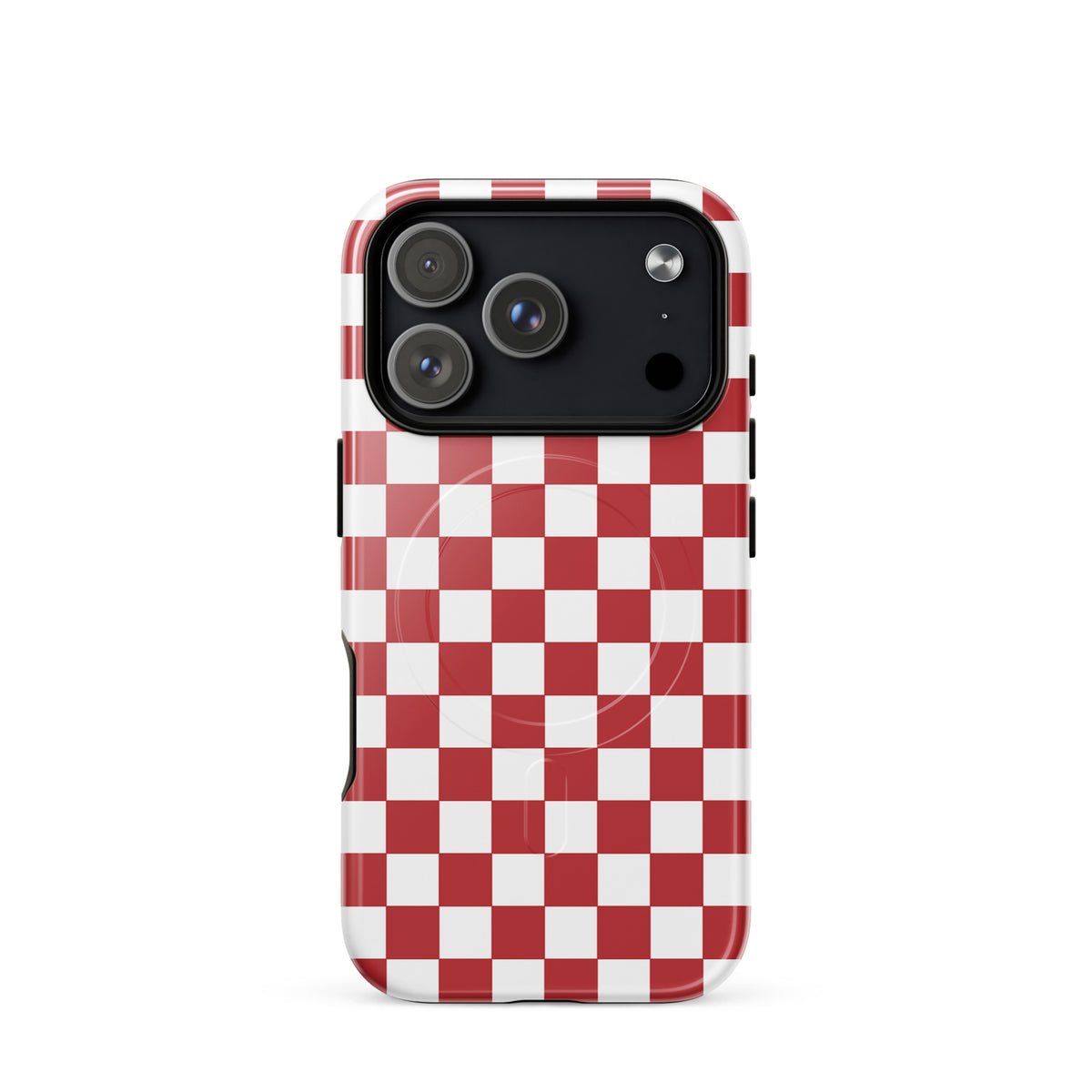Magnetic Phone Case for iPhone in crimson red checkered design, adding bold style and personality to your device.
